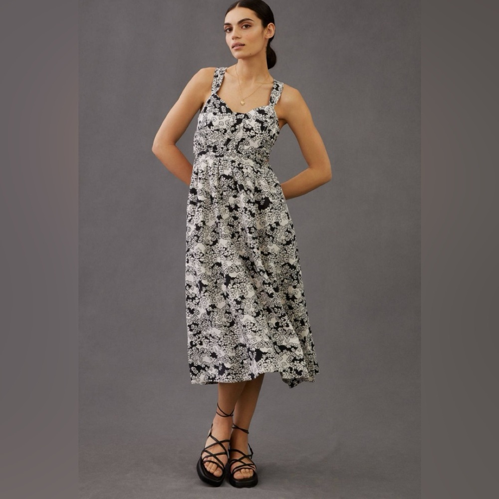Anthropologie Black and Cream Floral Backless Dress